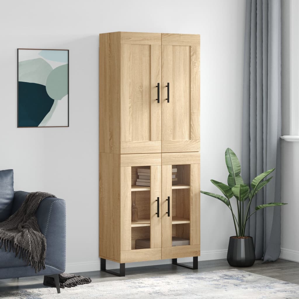 Highboard 69.5x34x180 cm Engineered Wood 2 Glass Doors Sonoma oak