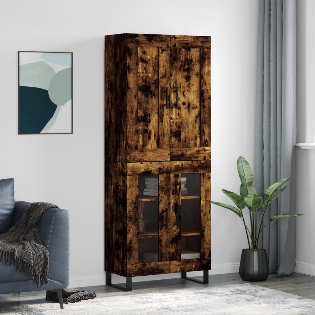 Highboard 69.5x34x180 cm Engineered Wood 2 Glass Doors Smoked oak