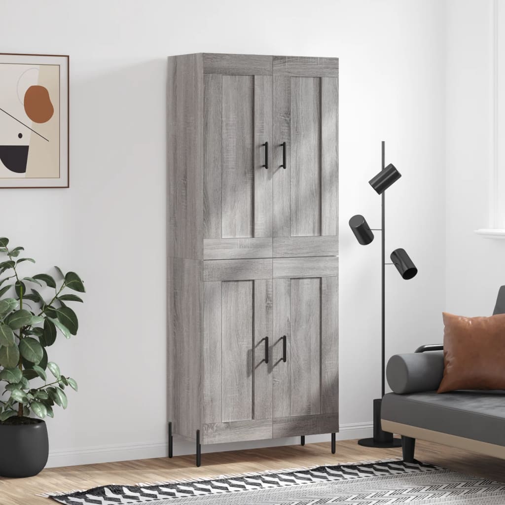 Highboard 69.5x34x180 cm Engineered Wood 2 Wood Doors Grey sonoma