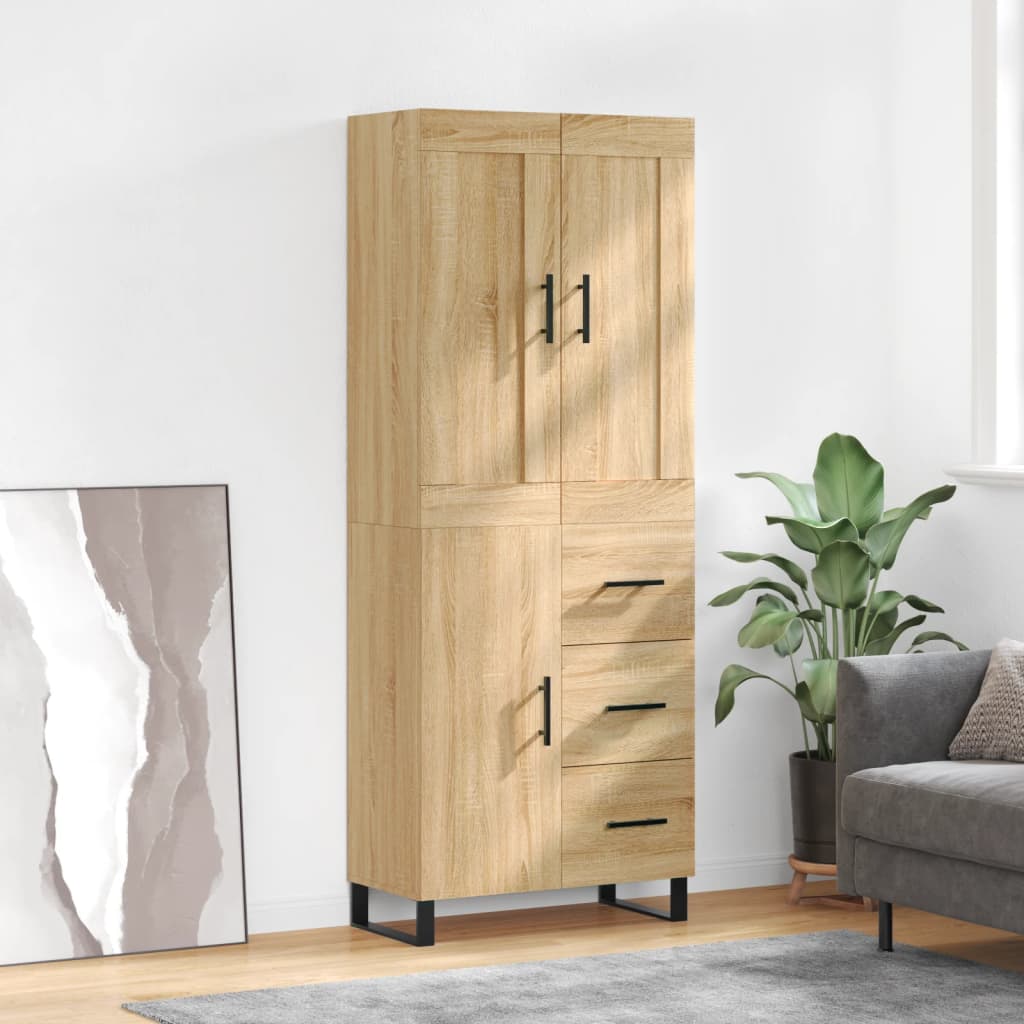 Highboard 69.5x34x180 cm Engineered Wood 1 Door 3 Drawers Sonoma oak