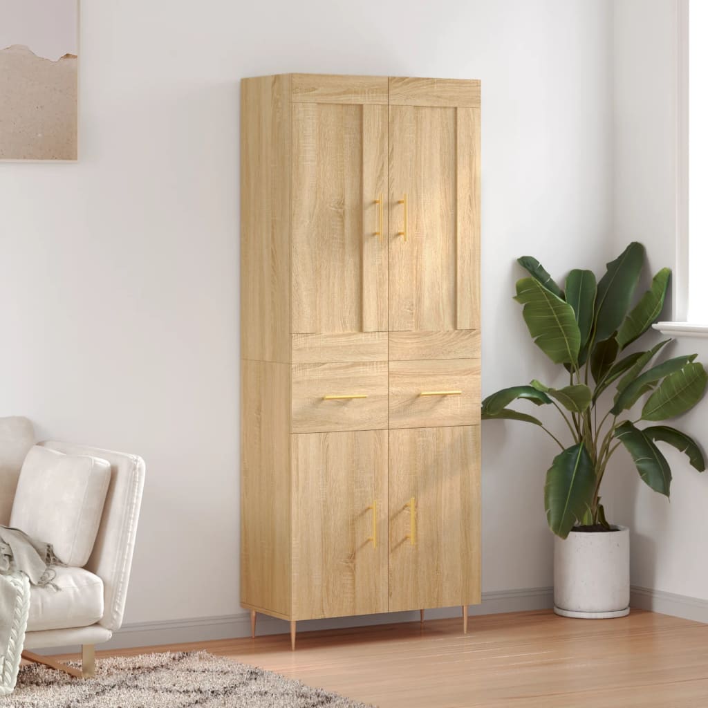 Highboard 69.5x34x180 cm Engineered Wood 2 Doors 2 Drawers Sonoma oak