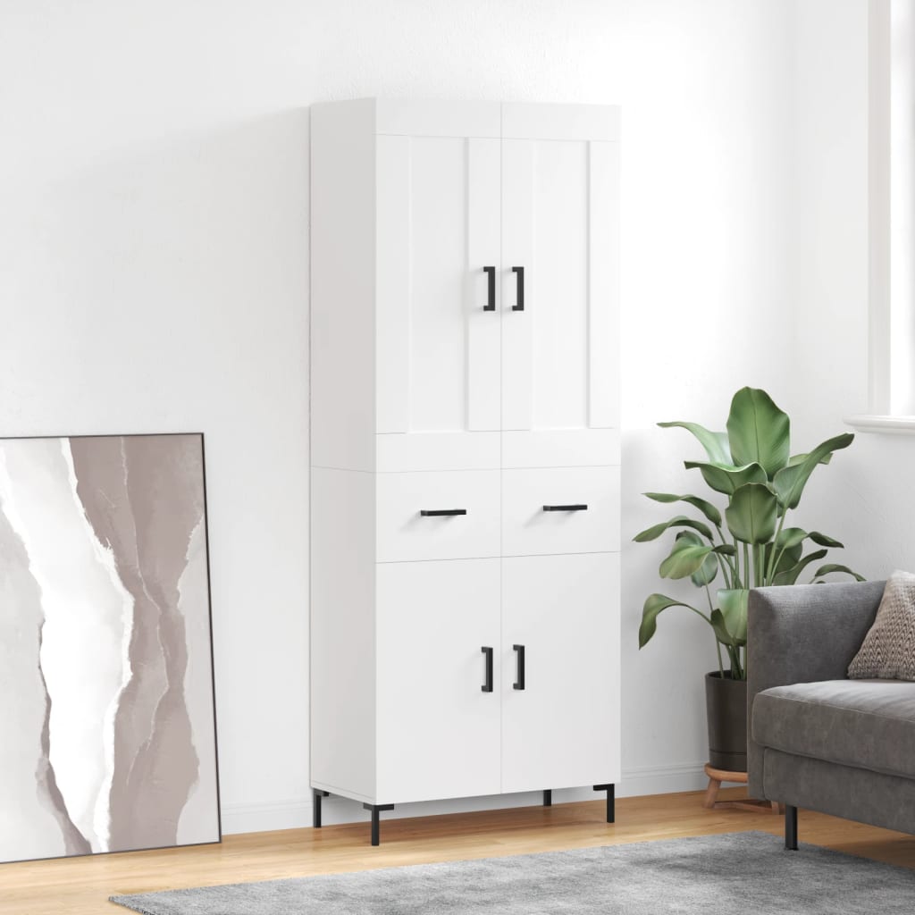 Highboard 69.5x34x180 cm Engineered Wood 2 Doors 2 Drawers White