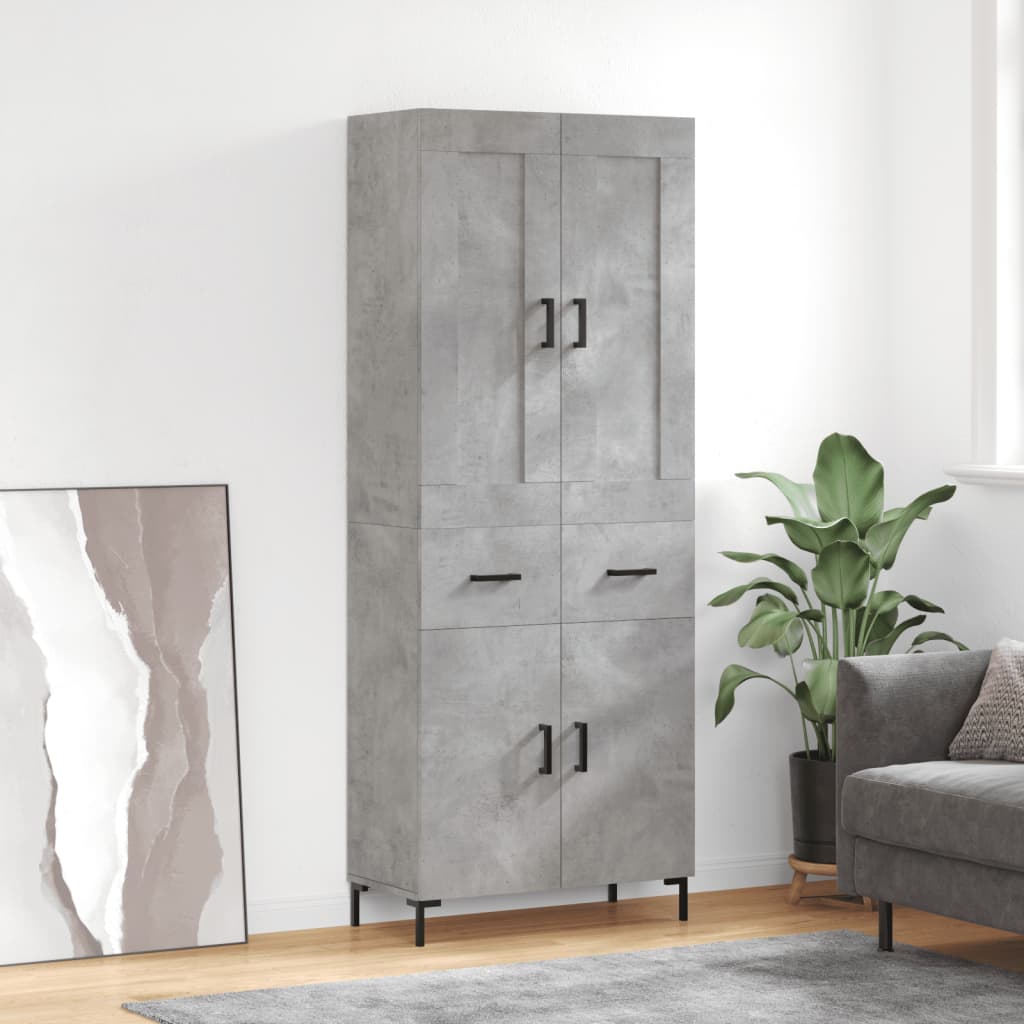 Highboard 69.5x34x180 cm Engineered Wood 2 Doors 2 Drawers Concrete grey