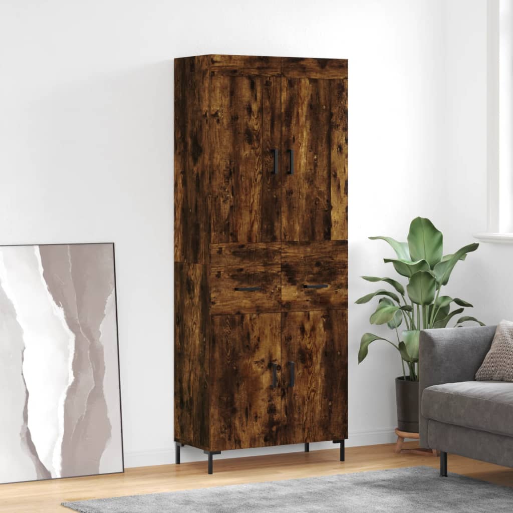 Highboard 69.5x34x180 cm Engineered Wood 2 Doors 2 Drawers Smoked oak