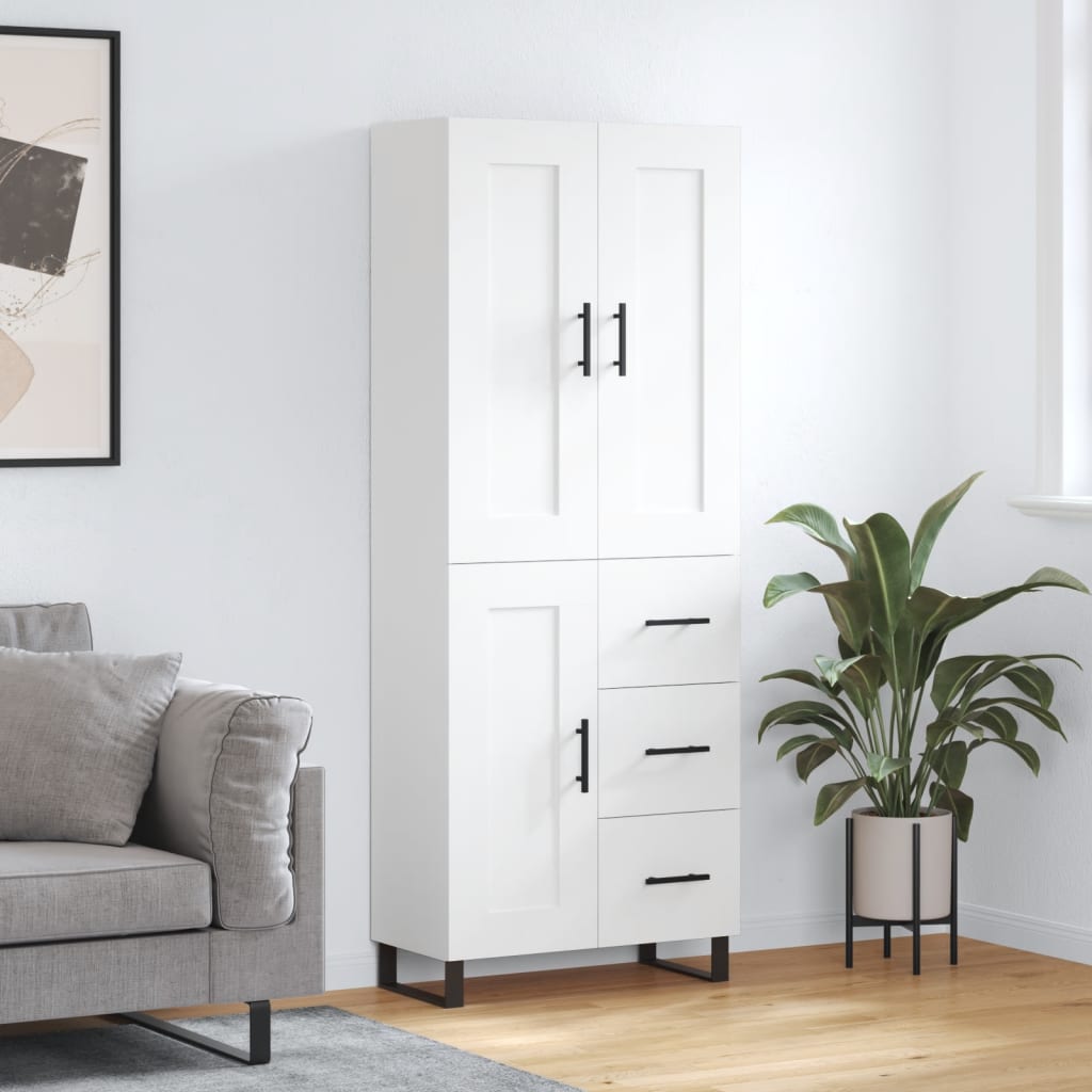 Highboard 69.5x34x180 cm Engineered Wood 1 Wood Door 3 Drawers White