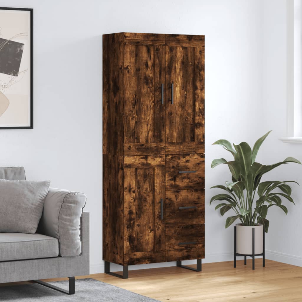 Highboard 69.5x34x180 cm Engineered Wood 1 Wood Door 3 Drawers Smoked oak