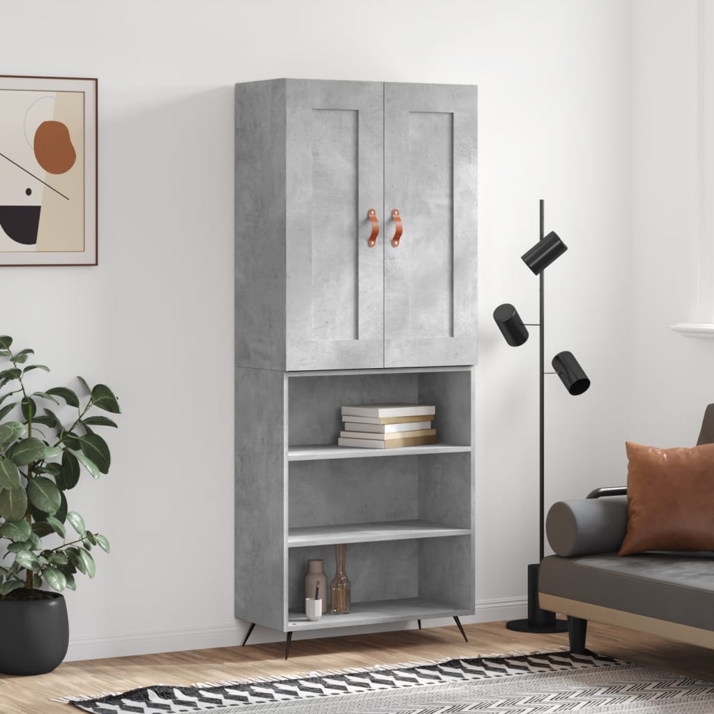 Highboard 69.5x34x180 cm Engineered Wood 3 Shelves Concrete grey
