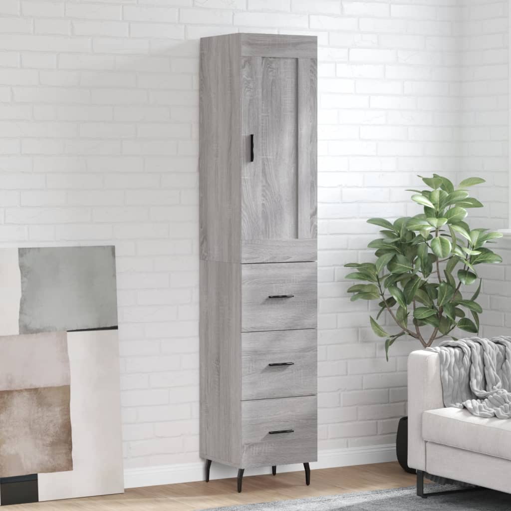 Highboard 34.5x34x180 cm Engineered Wood 3 Drawers Grey sonoma