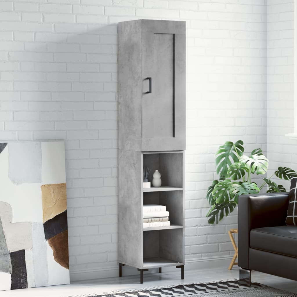 Highboard 34.5x34x180 cm Engineered Wood 3 Shelves Concrete grey
