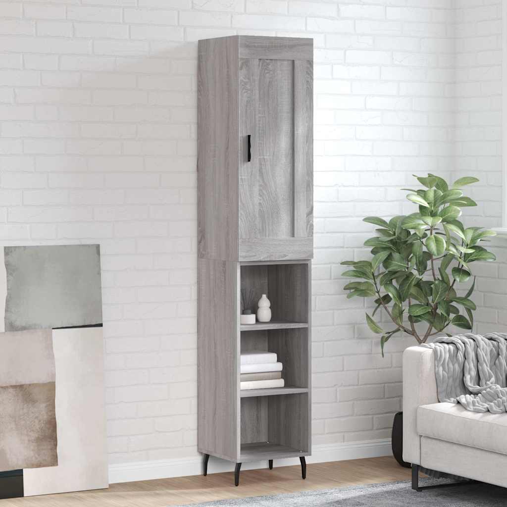 Highboard 34.5x34x180 cm Engineered Wood 3 Shelves Grey sonoma