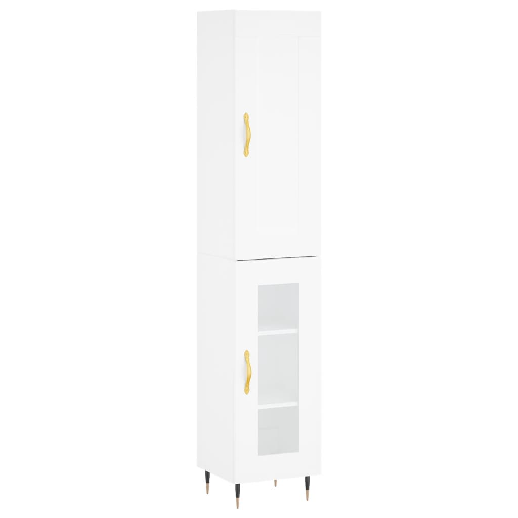 Highboard 34.5x34x180 cm Engineered Wood 1 Glass Door White