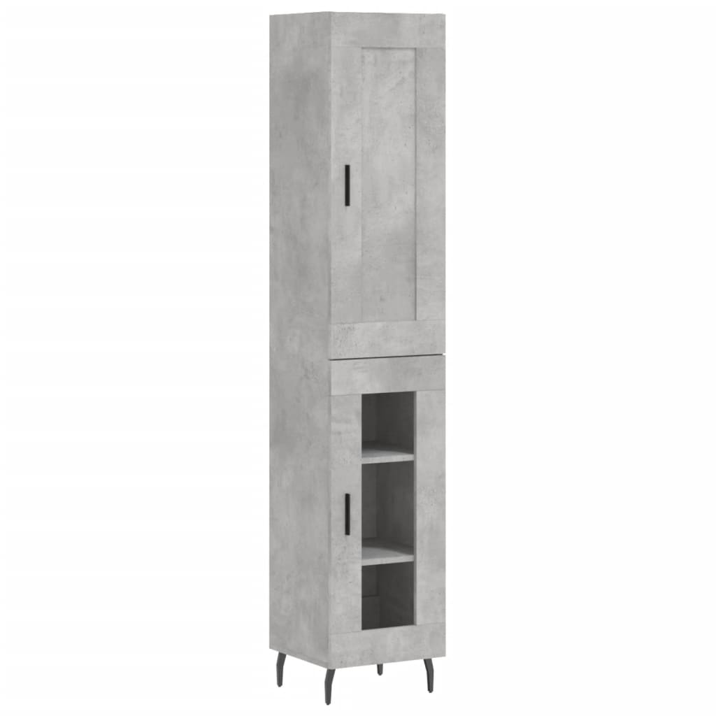 Highboard 34.5x34x180 cm Engineered Wood 1 Glass Door Concrete grey