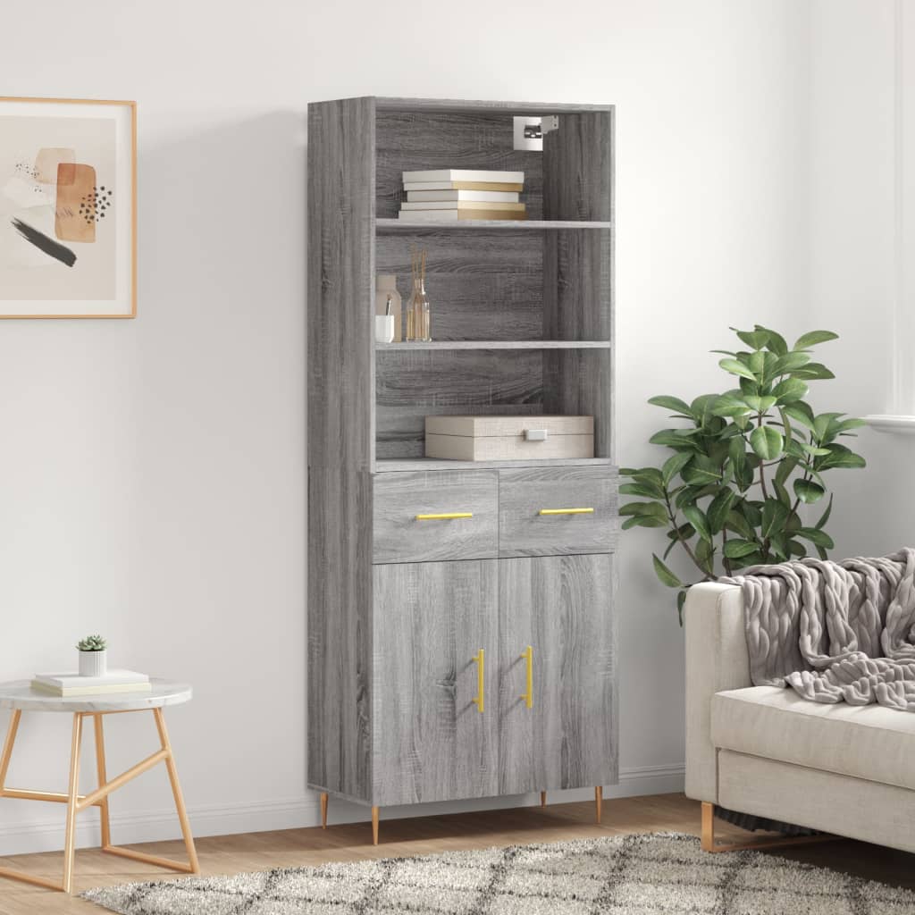 Highboard 69.5x34x180 cm Engineered Wood 2 Doors 2 Drawers Grey sonoma