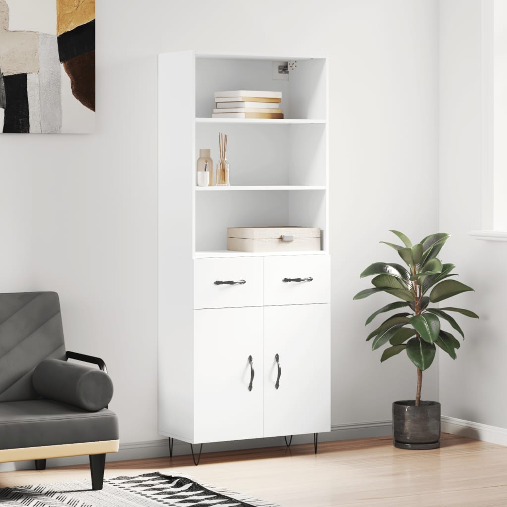 Highboard 69.5x34x180 cm Engineered Wood 2 Doors 2 Drawers White