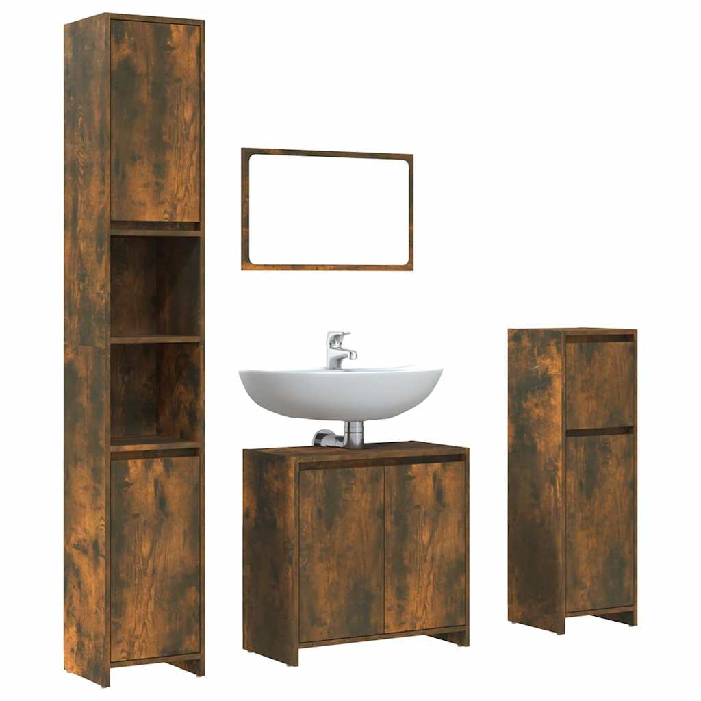 4 Piece Bathroom Furniture Set Engineered Wood Smoked oak
