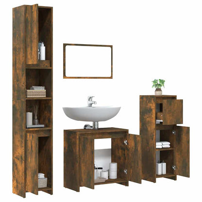 4 Piece Bathroom Furniture Set Engineered Wood Smoked oak