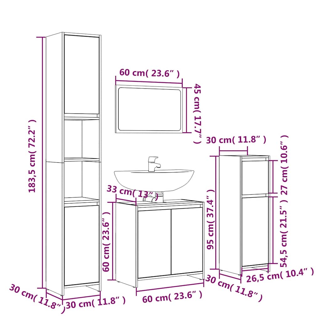 4 Piece Bathroom Furniture Set Engineered Wood Smoked oak