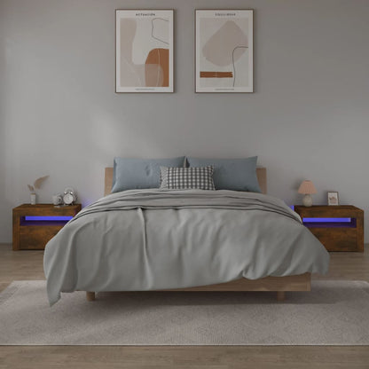 Bedside Cabinets 2 pcs with LEDs 60x35x40 cm Smoked oak