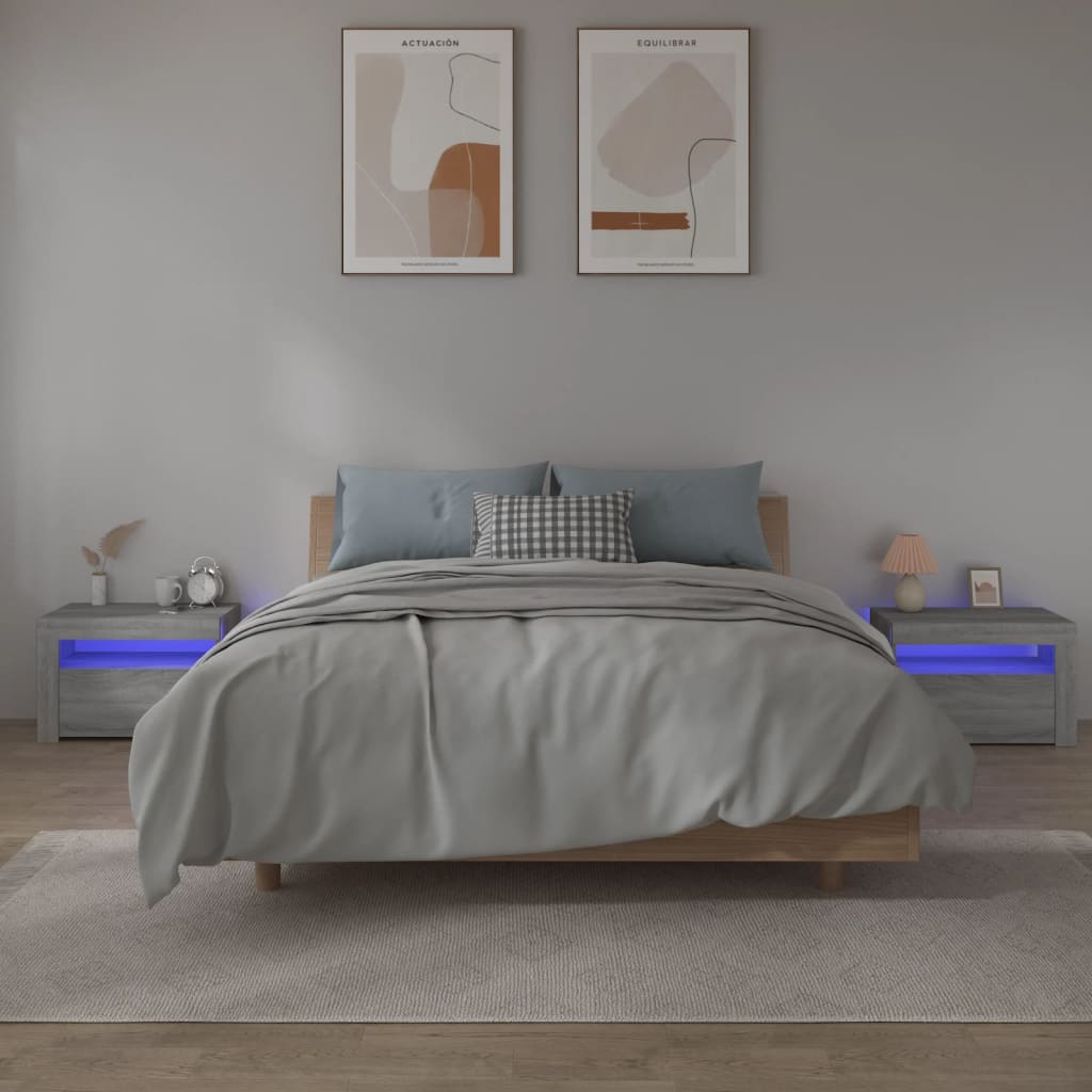 Bedside Cabinets 2 pcs with LEDs 60x35x40 cm Grey sonoma