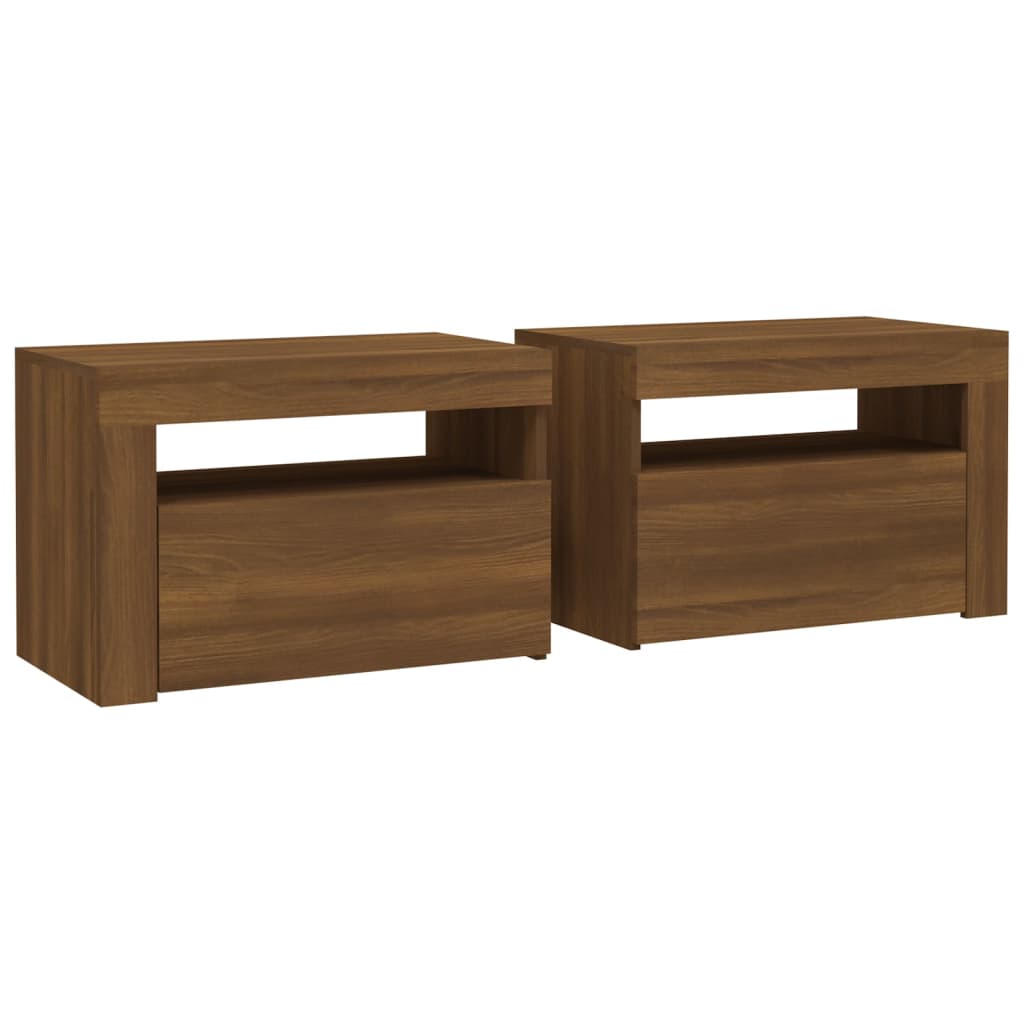 vidaXL Bedside Cabinets 2 pcs with LEDs Brown Oak 60x35x40 cm