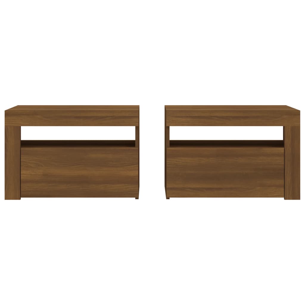 vidaXL Bedside Cabinets 2 pcs with LEDs Brown Oak 60x35x40 cm