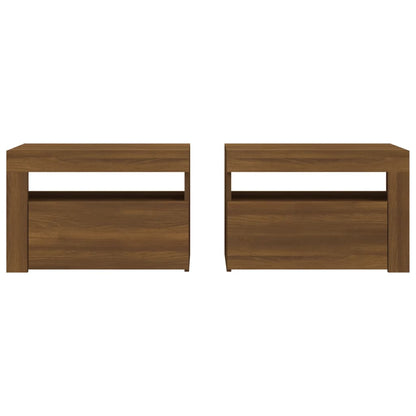 vidaXL Bedside Cabinets 2 pcs with LEDs Brown Oak 60x35x40 cm