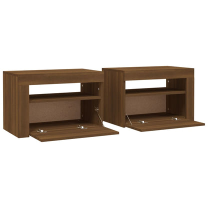 vidaXL Bedside Cabinets 2 pcs with LEDs Brown Oak 60x35x40 cm