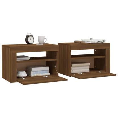 vidaXL Bedside Cabinets 2 pcs with LEDs Brown Oak 60x35x40 cm