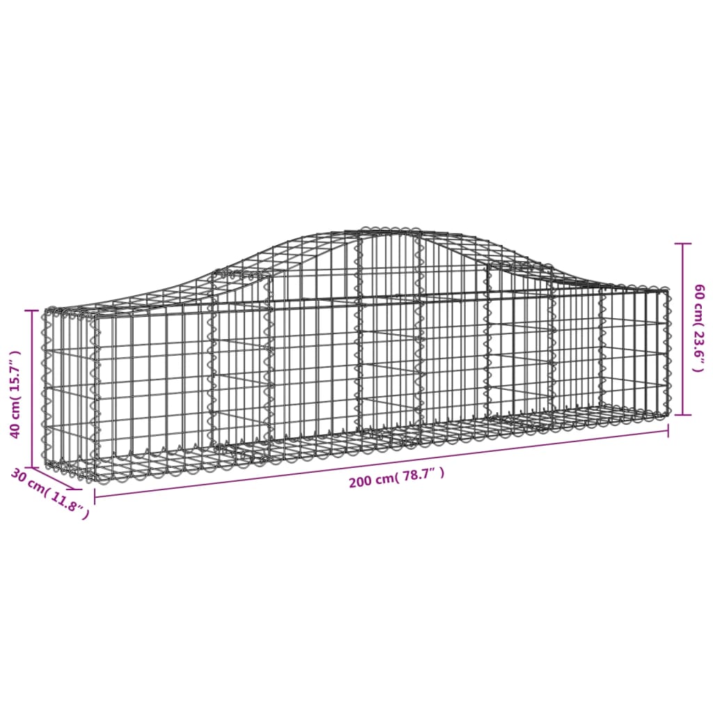 vidaXL Arched Gabion Baskets 13 pcs 200x30x40/60 cm Galvanised Iron 6