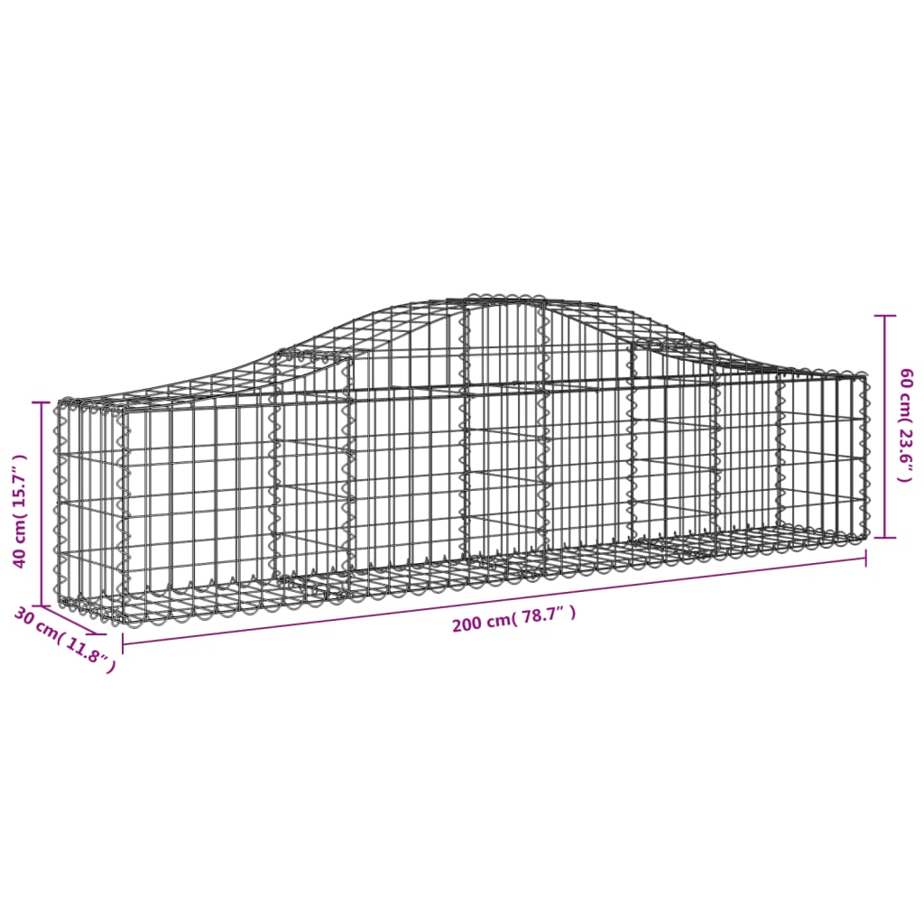 vidaXL Arched Gabion Baskets 14 pcs 200x30x40/60 cm Galvanised Iron 6