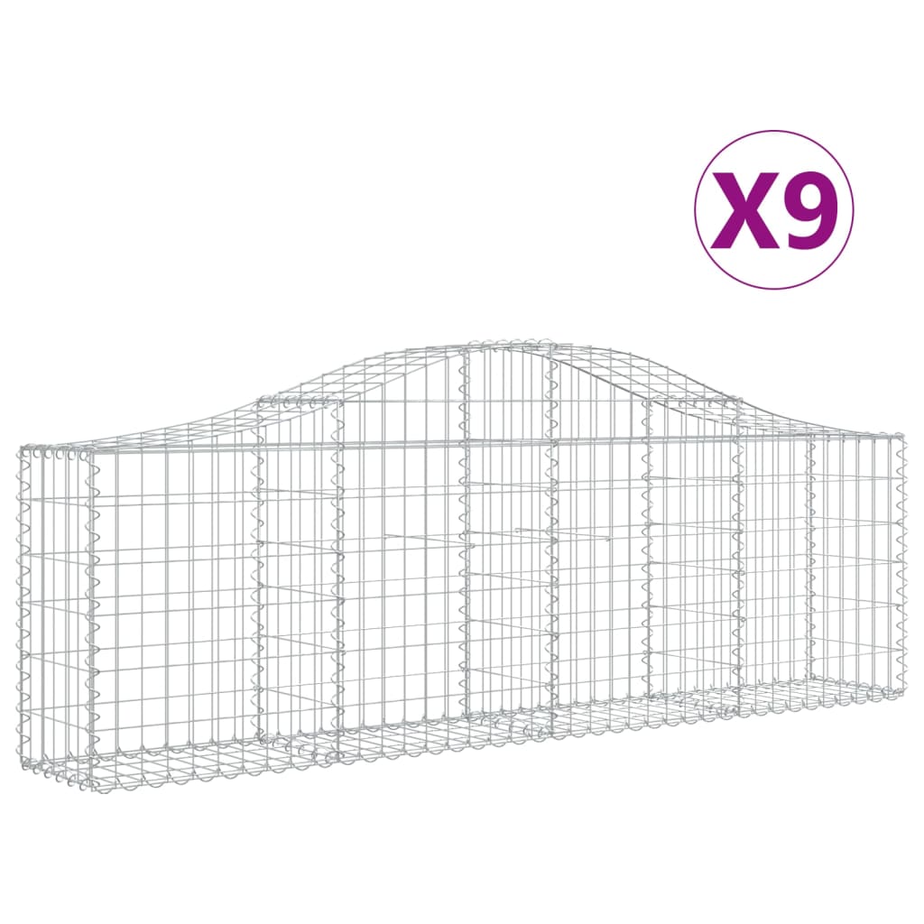 vidaXL Arched Gabion Baskets 9 pcs 200x30x60/80 cm Galvanised Iron 2