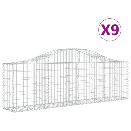 vidaXL Arched Gabion Baskets 9 pcs 200x30x60/80 cm Galvanised Iron 2