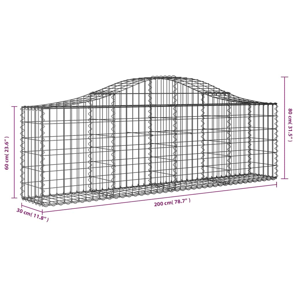 vidaXL Arched Gabion Baskets 10 pcs 200x30x60/80 cm Galvanised Iron 6