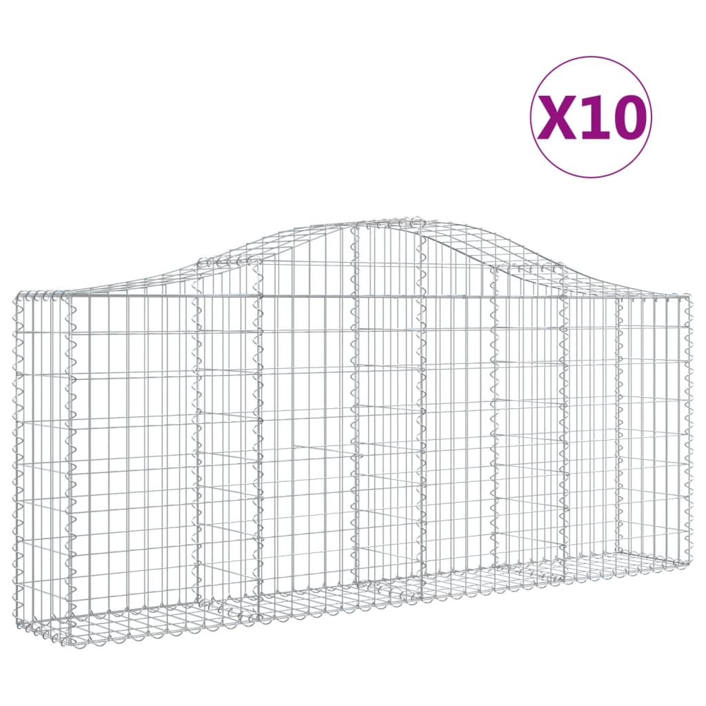 vidaXL Arched Gabion Baskets 10 pcs 200x30x80/100 cm Galvanised Iron 2