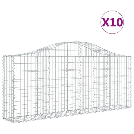 vidaXL Arched Gabion Baskets 10 pcs 200x30x80/100 cm Galvanised Iron 2