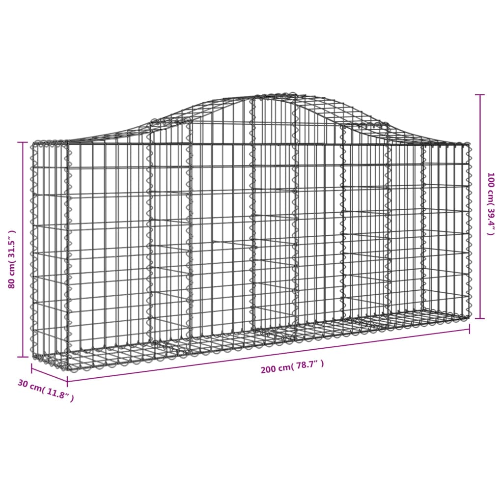 vidaXL Arched Gabion Baskets 10 pcs 200x30x80/100 cm Galvanised Iron 6