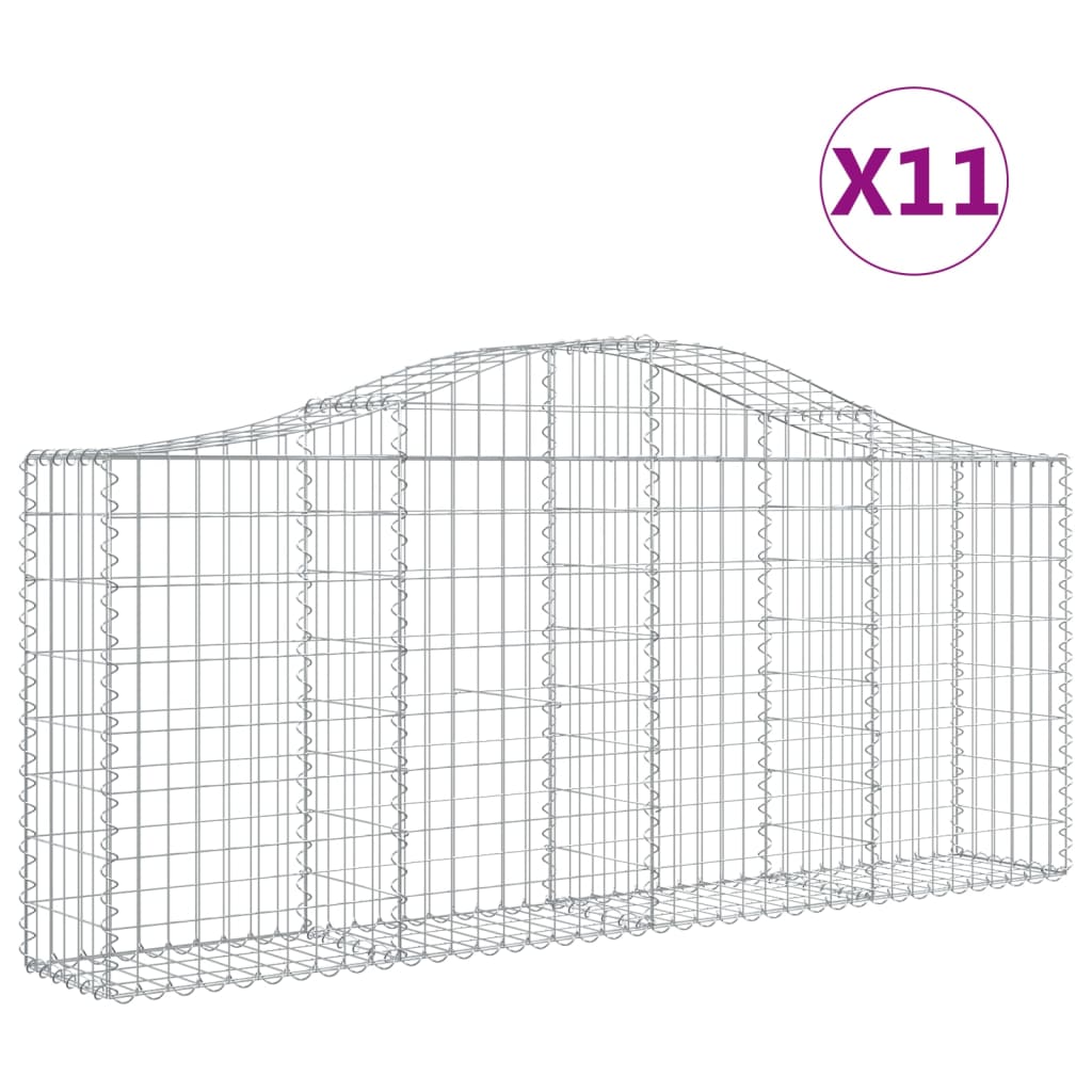vidaXL Arched Gabion Baskets 11 pcs 200x30x80/100 cm Galvanised Iron 2
