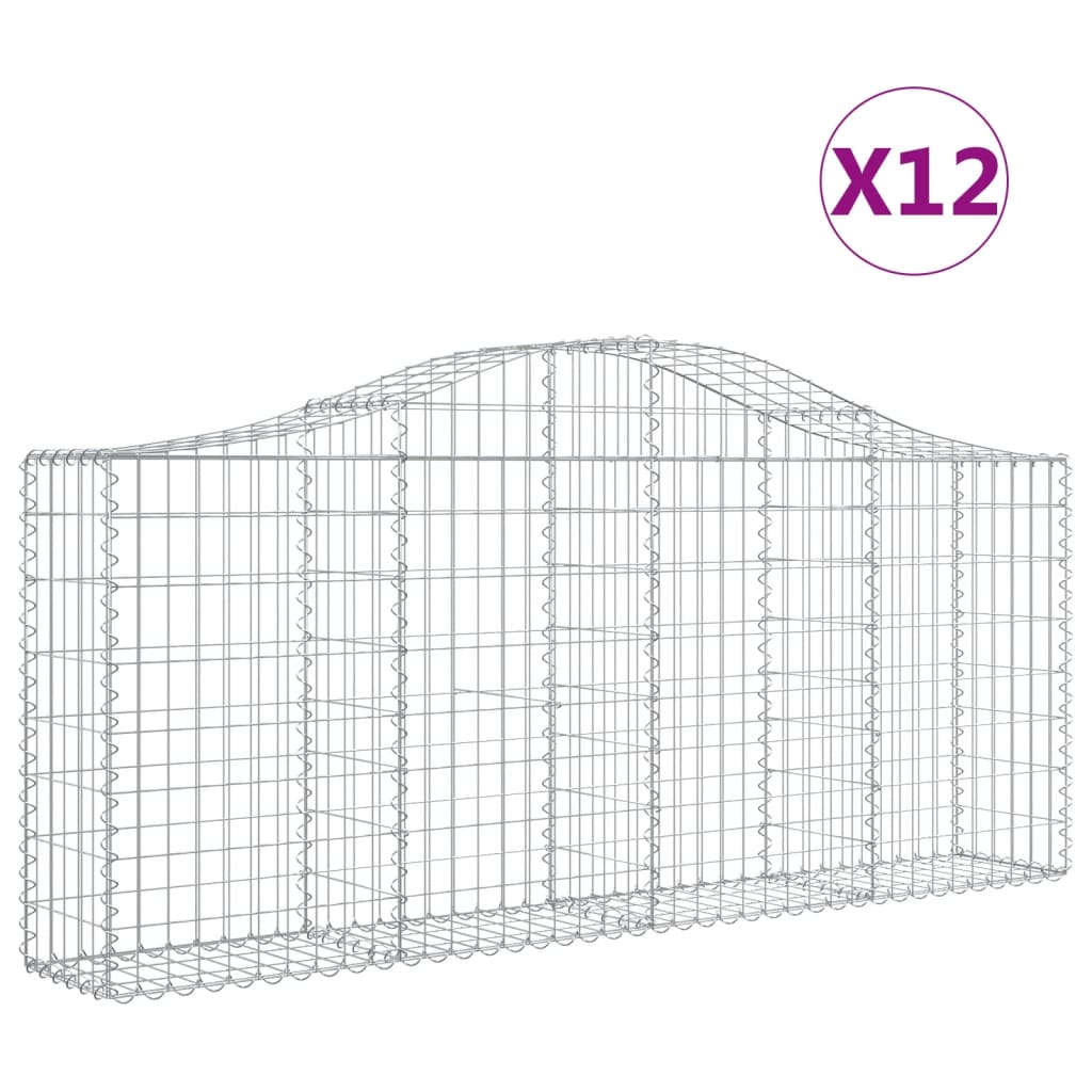 vidaXL Arched Gabion Baskets 12 pcs 200x30x80/100 cm Galvanised Iron 2