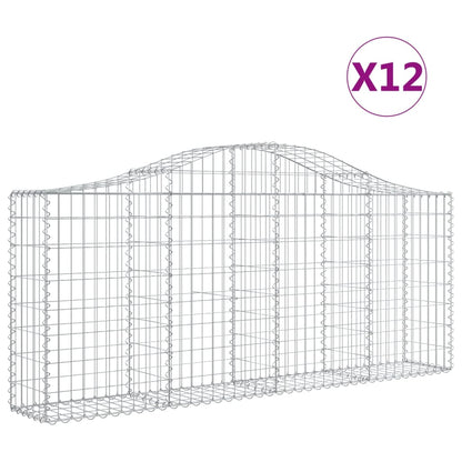 vidaXL Arched Gabion Baskets 12 pcs 200x30x80/100 cm Galvanised Iron 2
