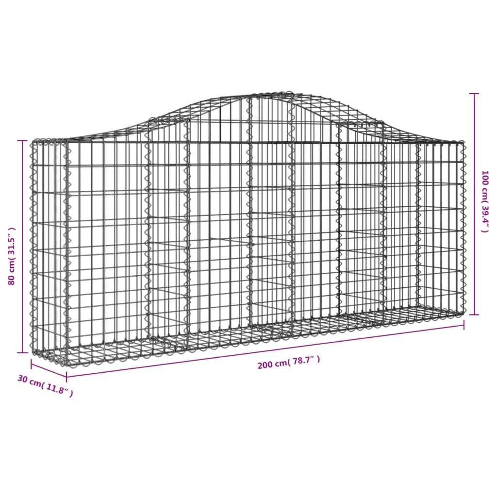 vidaXL Arched Gabion Baskets 12 pcs 200x30x80/100 cm Galvanised Iron 6