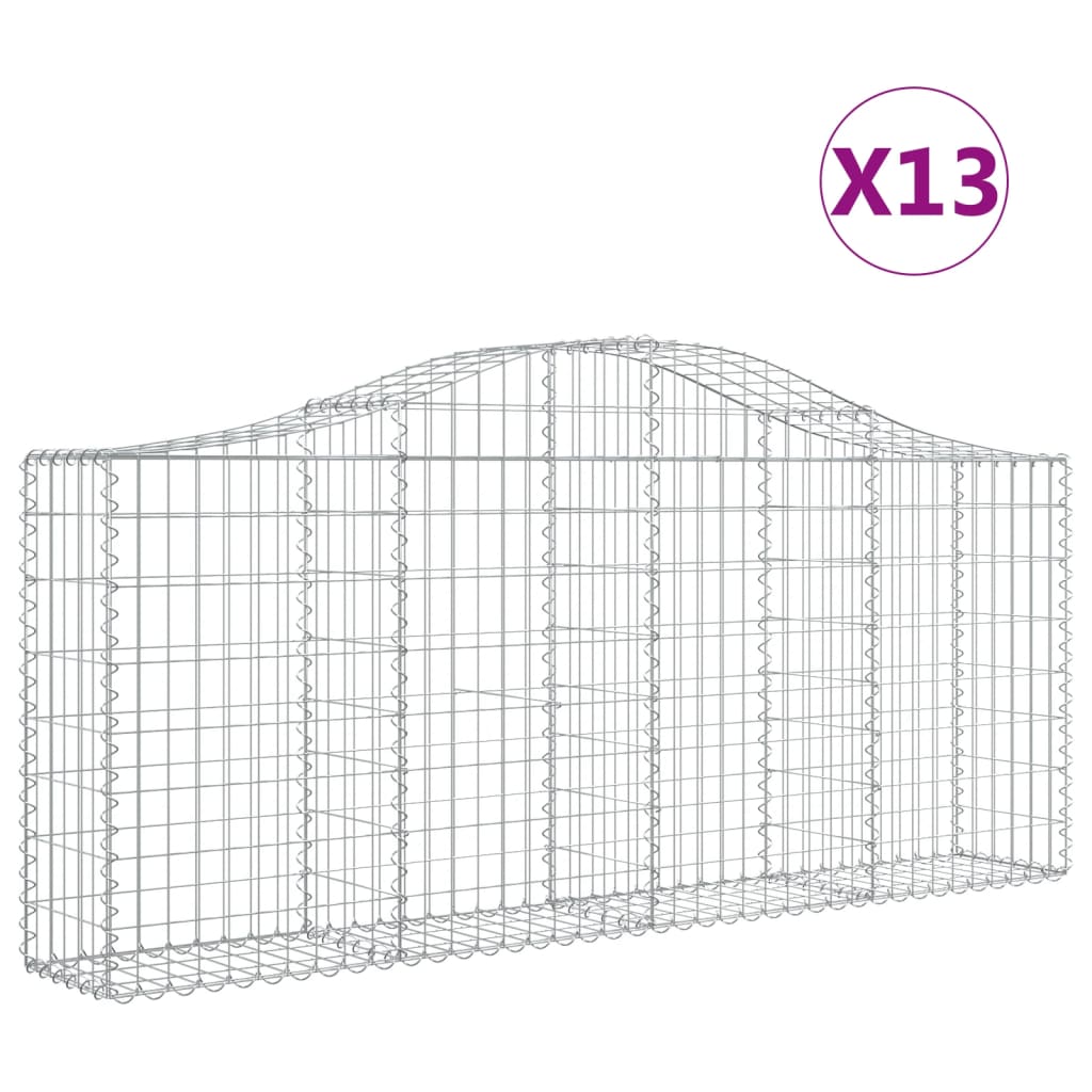 vidaXL Arched Gabion Baskets 13 pcs 200x30x80/100 cm Galvanised Iron 2