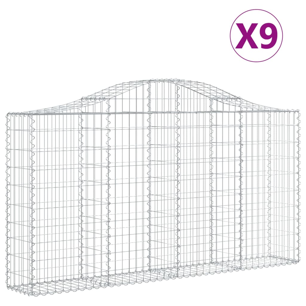 vidaXL Arched Gabion Baskets 9 pcs 200x30x100/120 cm Galvanised Iron 2