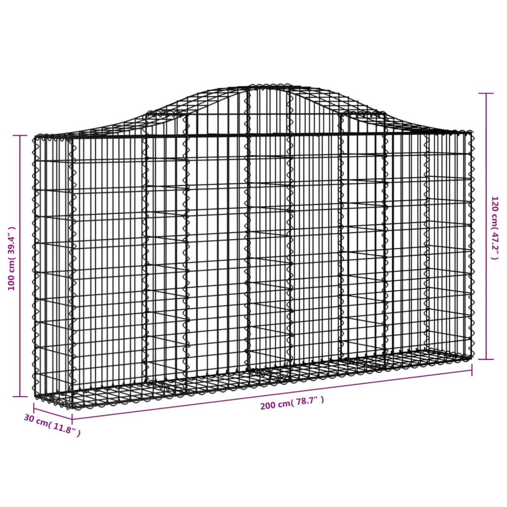 vidaXL Arched Gabion Baskets 9 pcs 200x30x100/120 cm Galvanised Iron 6