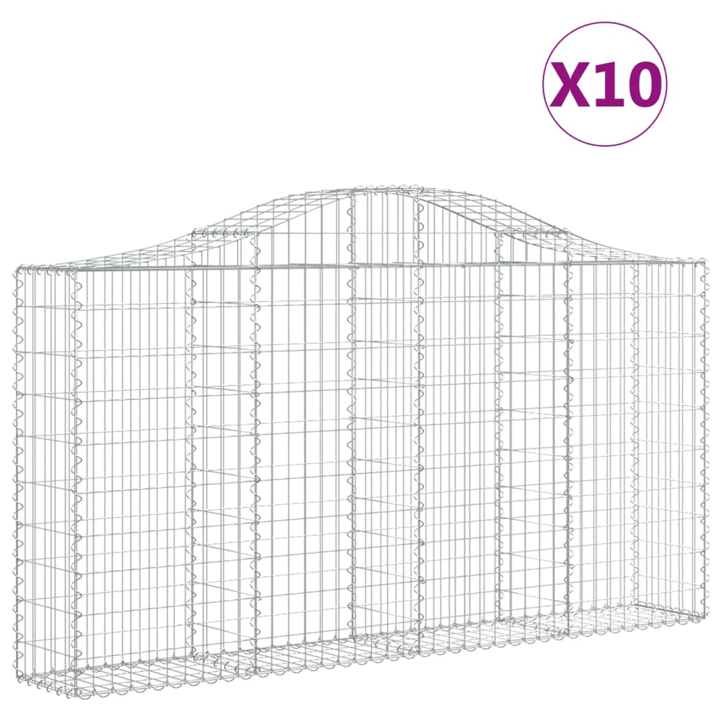 vidaXL Arched Gabion Baskets 10 pcs 200x30x100/120 cm Galvanised Iron 2