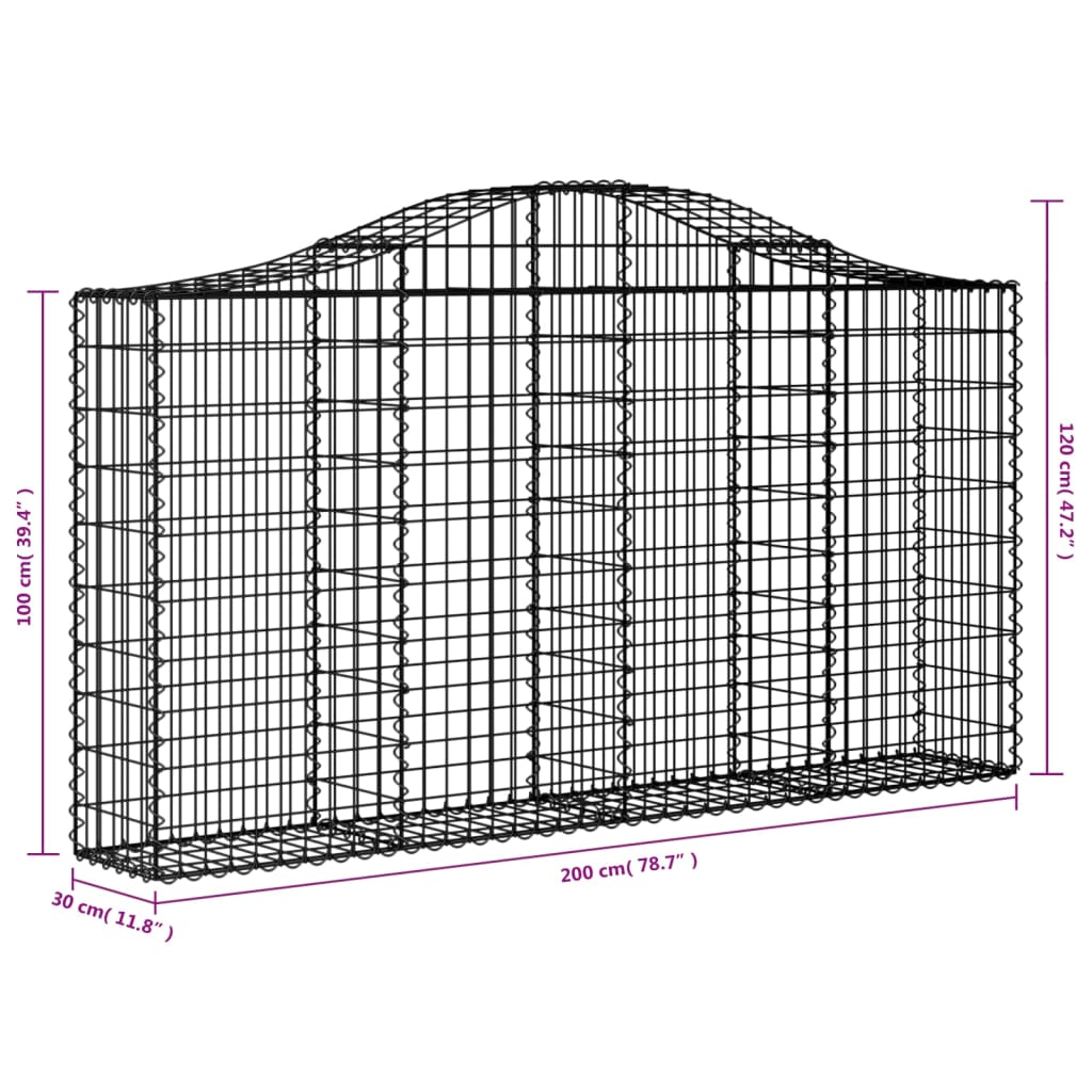 vidaXL Arched Gabion Baskets 14 pcs 200x30x100/120 cm Galvanised Iron 6