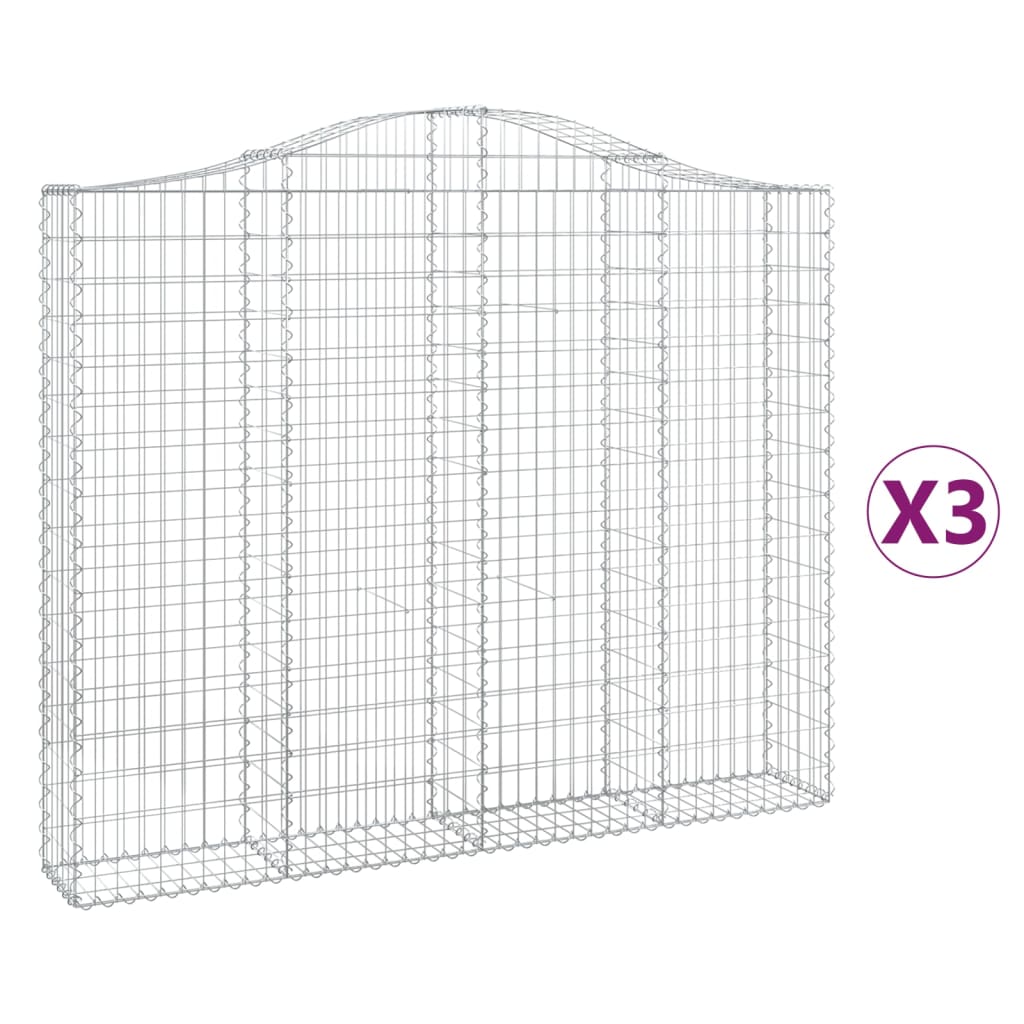 vidaXL Arched Gabion Baskets 3 pcs 200x30x160/180 cm Galvanised Iron 2