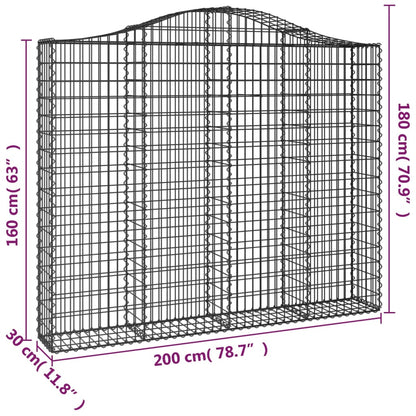 vidaXL Arched Gabion Baskets 3 pcs 200x30x160/180 cm Galvanised Iron 6