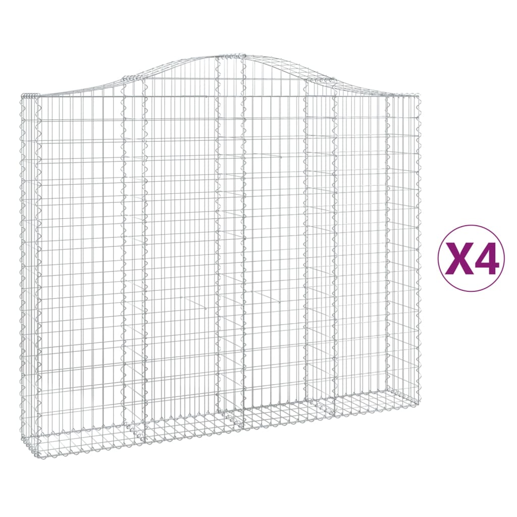 vidaXL Arched Gabion Baskets 4 pcs 200x30x160/180 cm Galvanised Iron 2