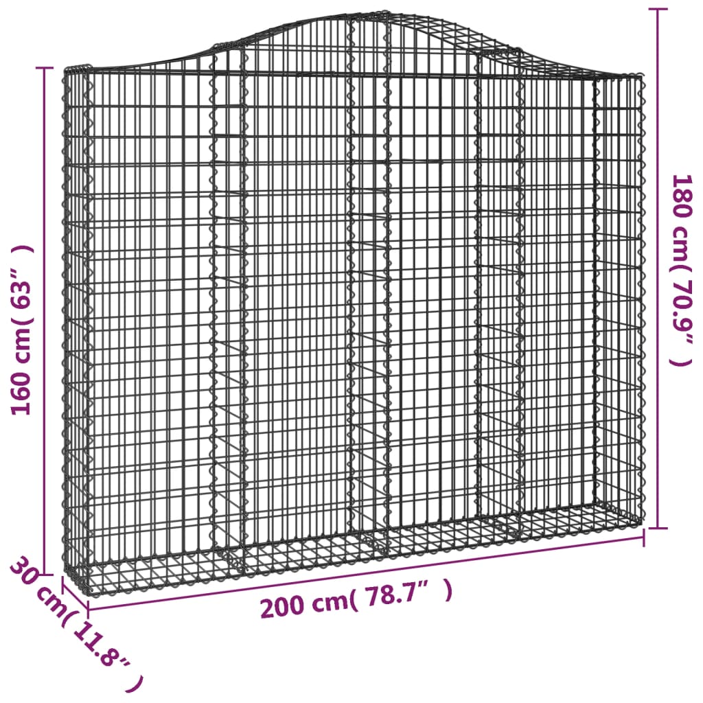 vidaXL Arched Gabion Baskets 4 pcs 200x30x160/180 cm Galvanised Iron 6
