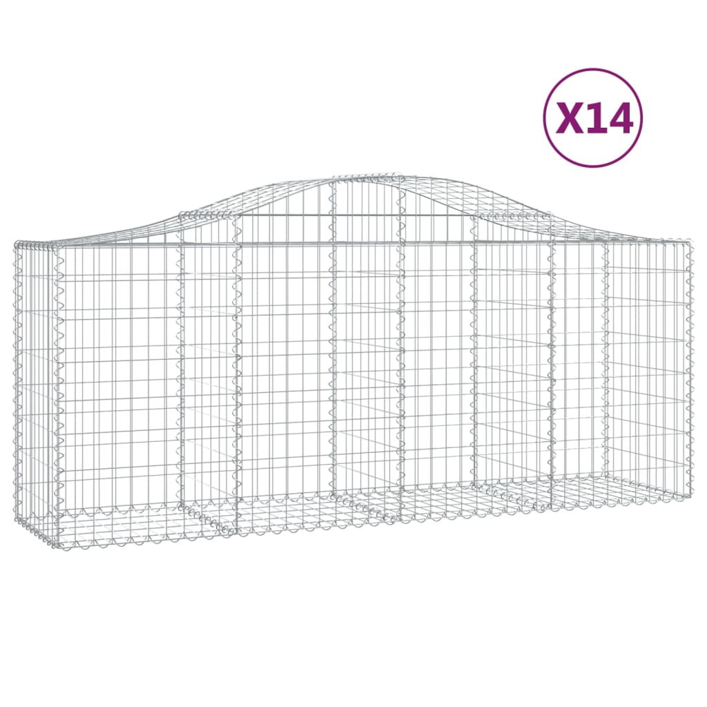 vidaXL Arched Gabion Baskets 14 pcs 200x50x80/100 cm Galvanised Iron 2